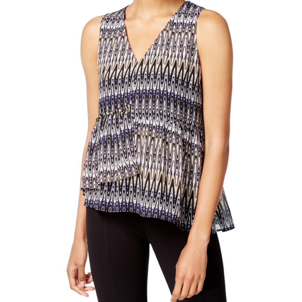 KENSIE Printed Peplum Blouse NWT